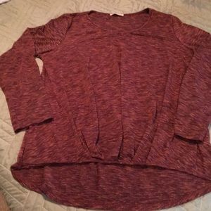 hi-lo top Maroon long sleeve pleating @ waist